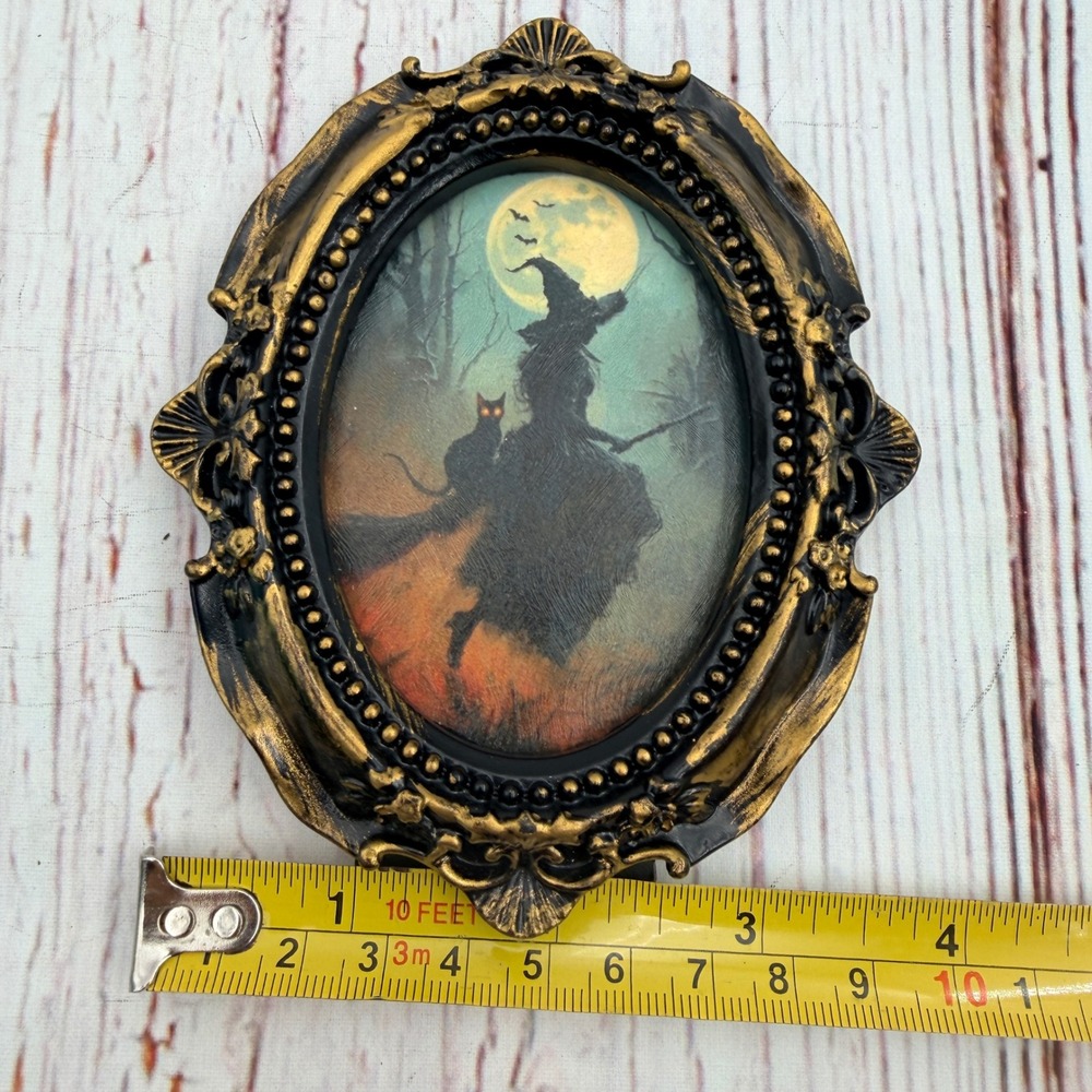 Handmade Gothic Witch Decoupage Art Ornate Gold Black Resin Frame Tabletop - Picture 5 of 6